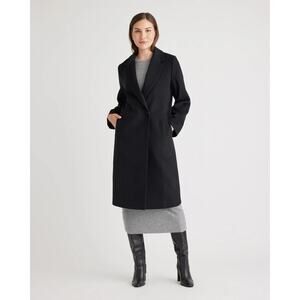 New Quince Black Italian Classic Single Breasted Wool Coat Medium $180 3323